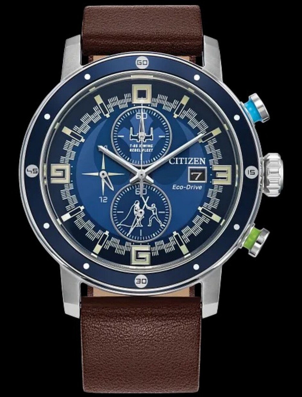 Disney Eco-Drive Star Wars Luke Skywalker Chronograph Blue Leather Strap Watch